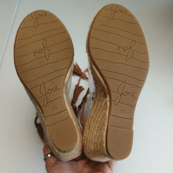 Joie light brown Phyllis suede leather wedge espadrille tie up sandals size 36 w - Picture 6 of 15